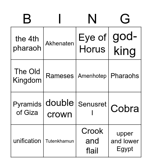 Ancient Egyptian Pharaoh Edition Bingo Card