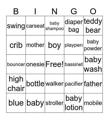 Lacee's Baby Shower Bingo Card
