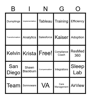 Sales Operations Bingo Card