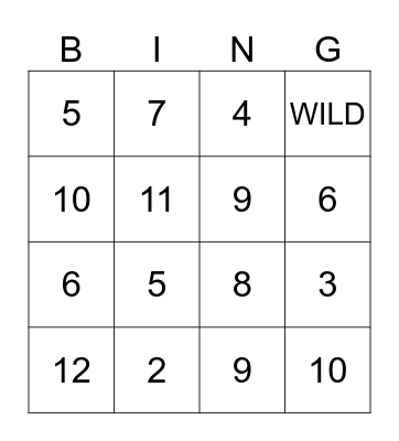 DICE ADDITION to 12 Bingo Card