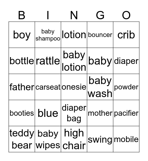 Lacee's Baby Shower Bingo Card