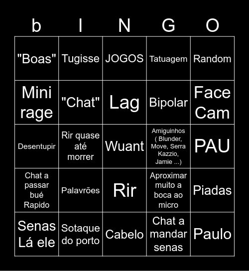 New Wuant Bingo Card