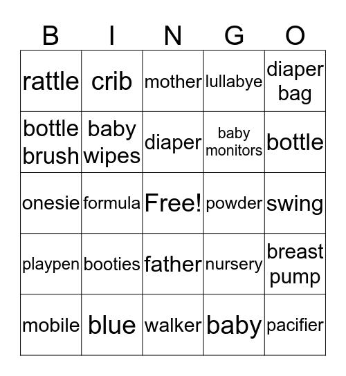 Lacee's Baby Shower Bingo Card