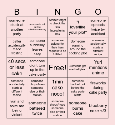 CAKE PARTY BINGO Card