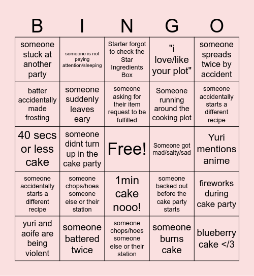 CAKE PARTY BINGO Card