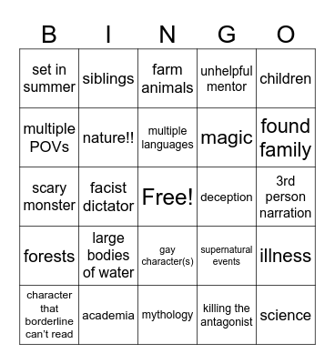 Writing Bingo Card