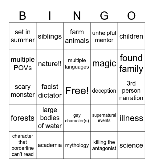 Writing Bingo Card