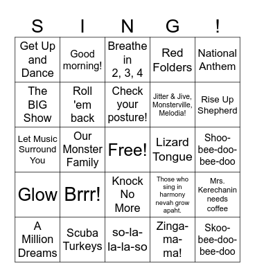 Singers: 2023-2024 Bingo Card