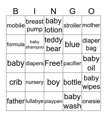 Lacee's Baby Shower Bingo Card