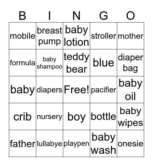 Lacee's Baby Shower Bingo Card