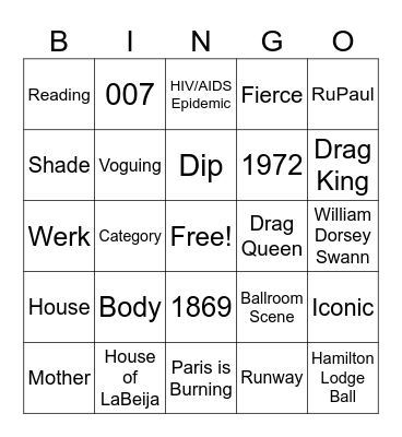 Ballroom Culture Bingo Card