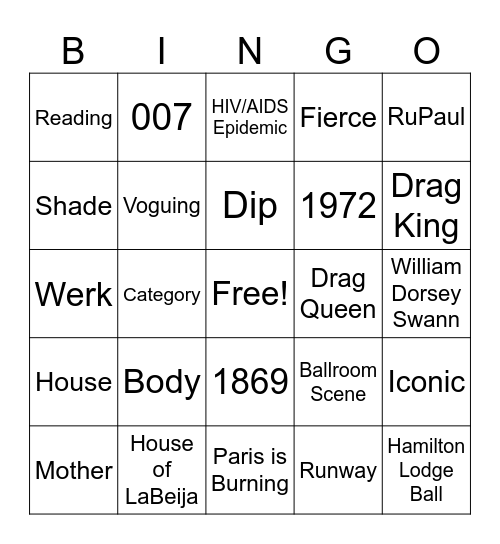 Ballroom Culture Bingo Card