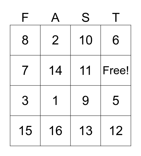 Slushwell FAST Math Review Bingo Card