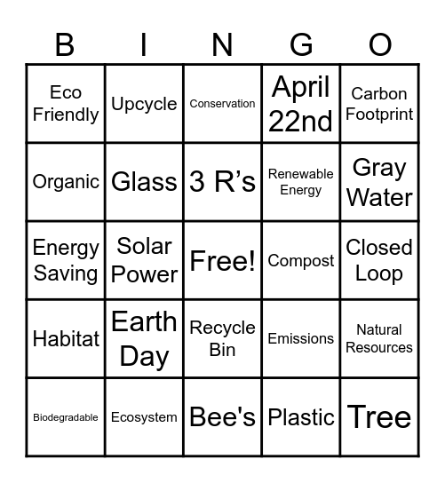 EARTH DAY BINGO! Bingo Card