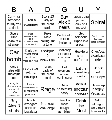 4/5 Badguy Bachelor VEGAS Bingo Card