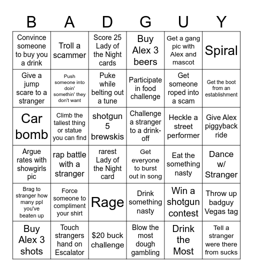 4/5 Badguy Bachelor VEGAS Bingo Card