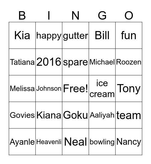 Bowling Bingo Card