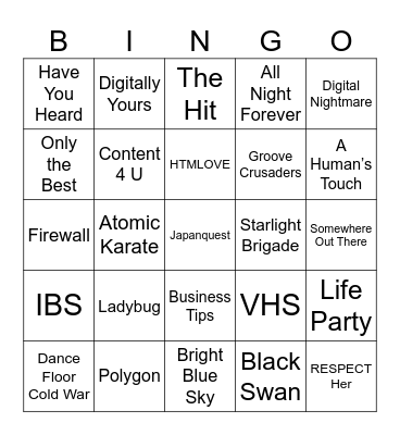 Digital Nightmare Setlist Bingo Card