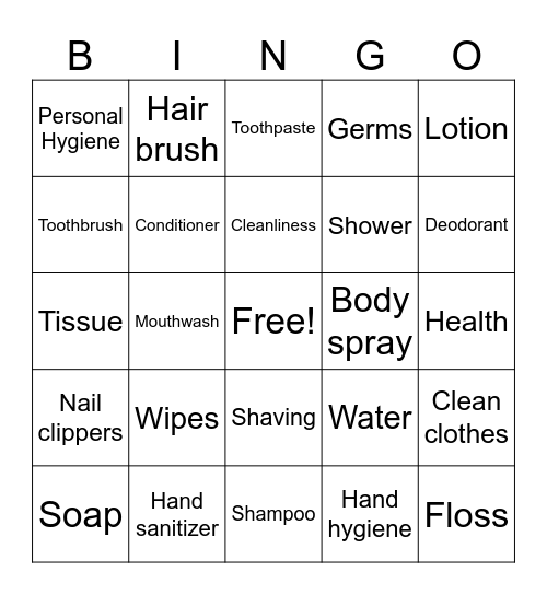 Personal Hygiene Bingo Card