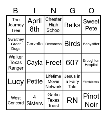 MARY P's 84th PJ PARTY Bingo Card