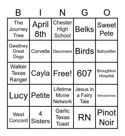 MARY P's 84th PJ PARTY Bingo Card