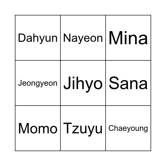 TWICE Bingo Card