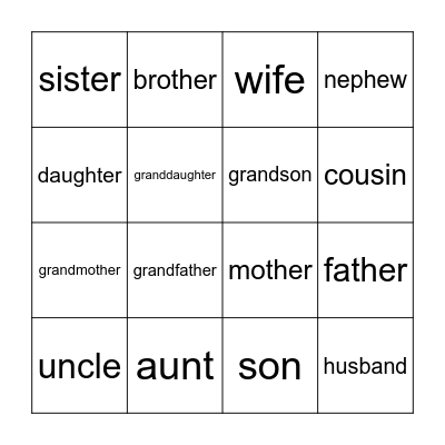 Family Bingo Card