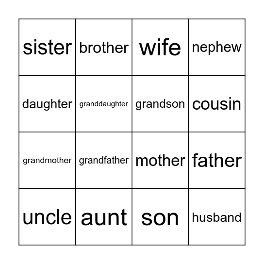 Family Bingo Card