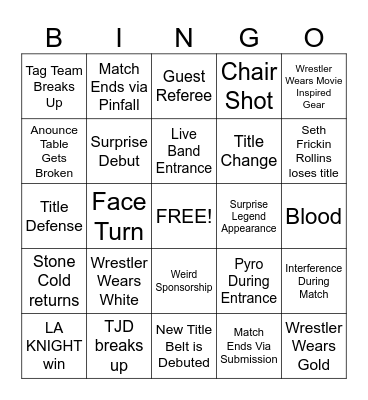 Wrestlemania 2024 Bingo Card