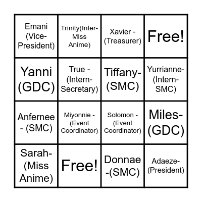 E board Bingo Card