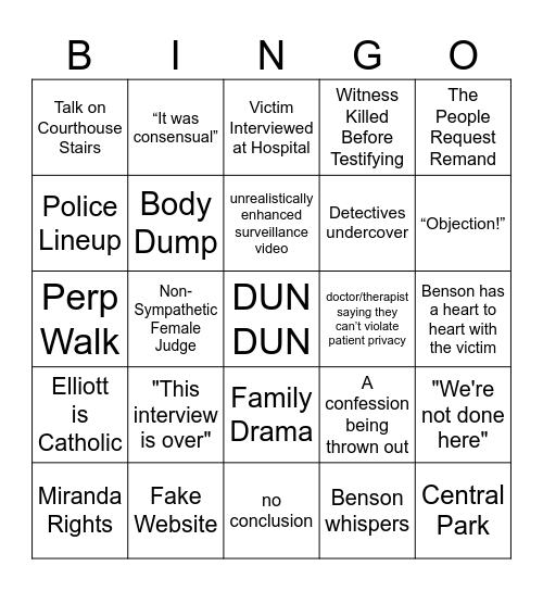 Law & Order: SVU Bingo Card