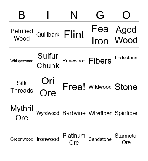 Gatherer Bingo (500 each for square) Bingo Card