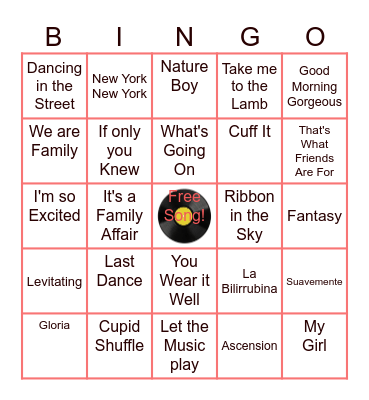 Favorite Party Songs Bingo Card
