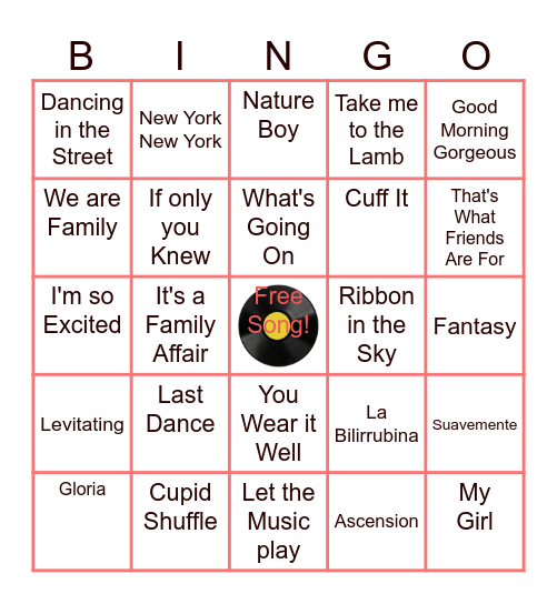 Favorite Party Songs Bingo Card