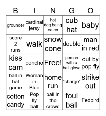 Cardinal Game Bingo Card