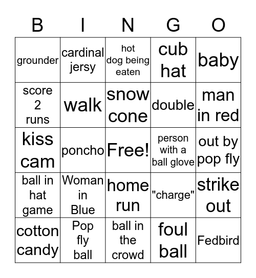 Cardinal Game Bingo Card