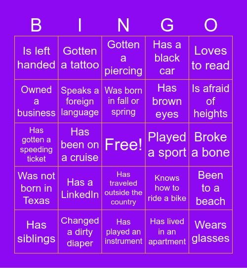 FIND SOMEONE WHO….. Bingo Card