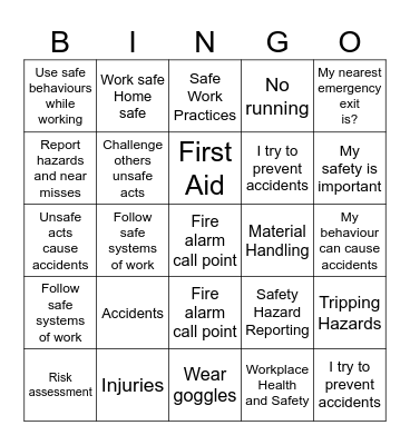 Health and Safety Bingo Card