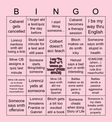 End of 9th Grade Bingo Card