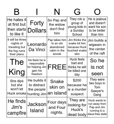 Huckleberry Finn  Bingo Card