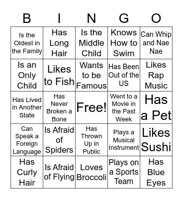 Getting to Know You Bingo Card