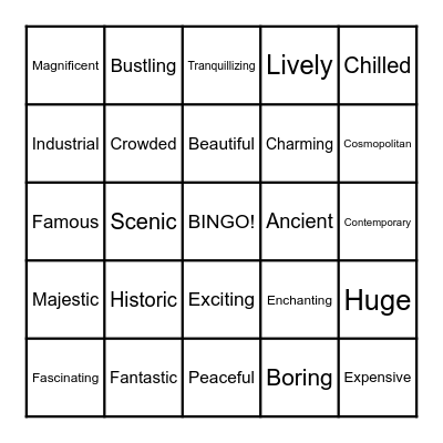 Adjectives to describe places Bingo Card