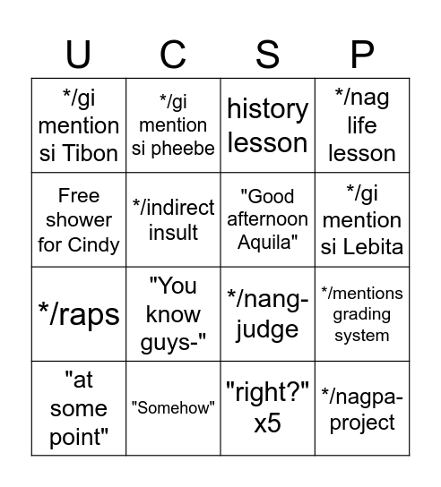 EVERY UCSP Bingo Card