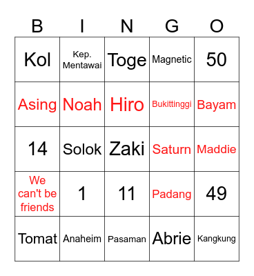 BINGO HIRO Bingo Card