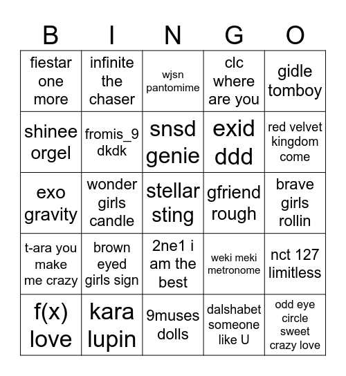 kpop of all time Bingo Card