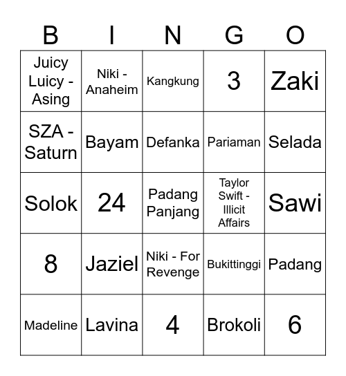 Lavina Bingo Card