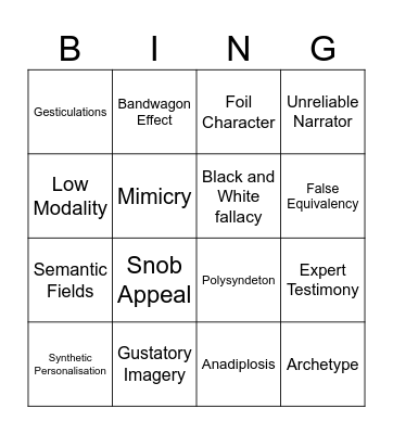 Literary Terms Bingo Card