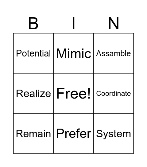 9th Bingo Card