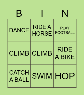IN THE PARK Bingo Card