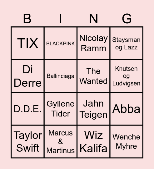 Jolly Musikkbingo Card